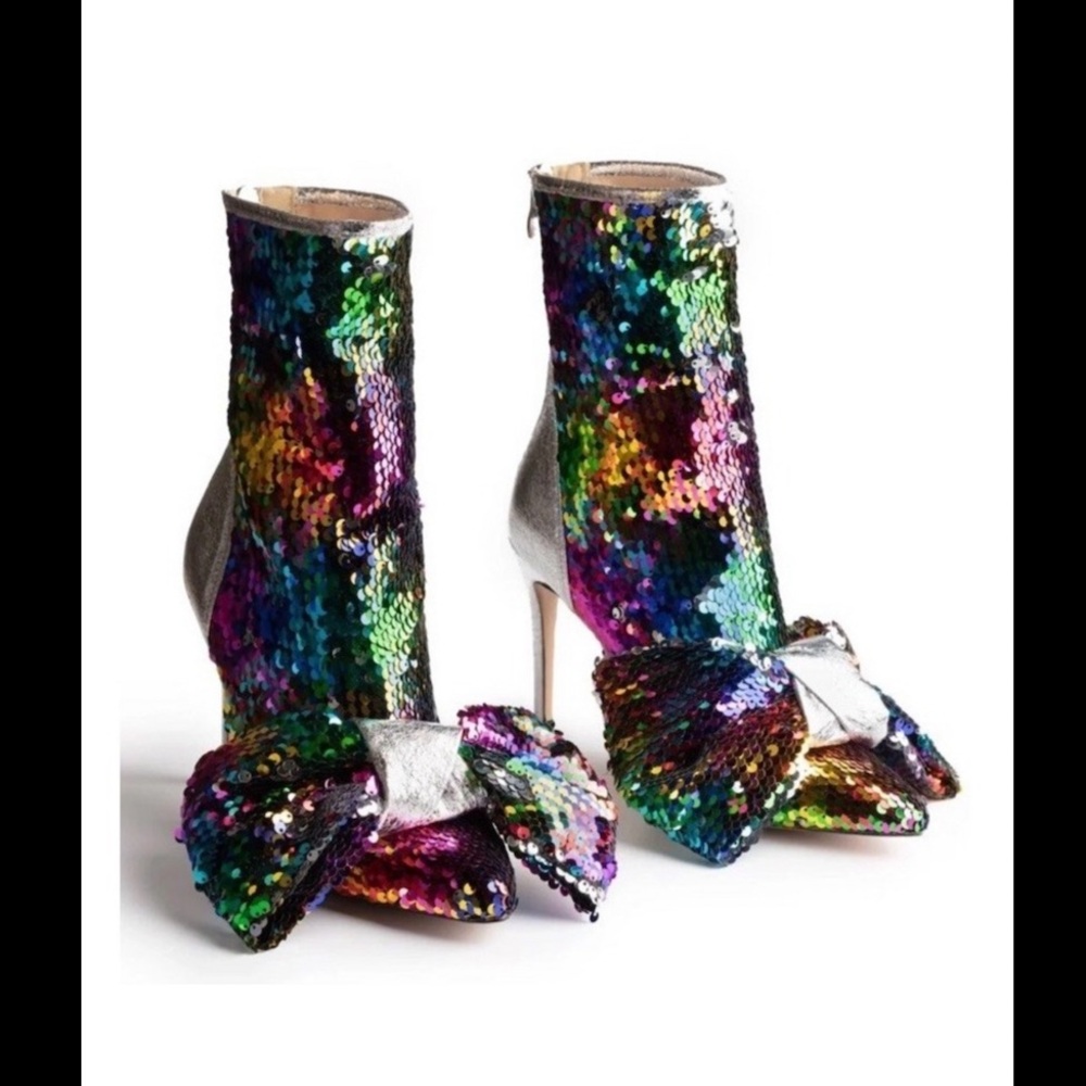 Sequin Ankle Boots with Bow